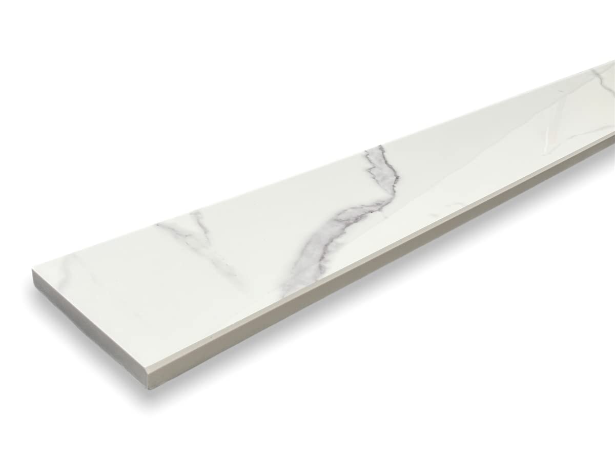 Tenedos Custom Threshold Calacatta Gold Engineered Marble Floor Doorway to Tile Transition, Shower Curb, Polished (Width: 4 inches, Thickness: 0.75 inches)