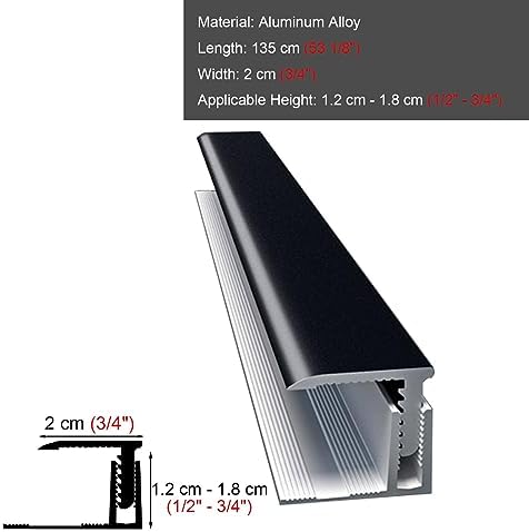 L-Shaped Aluminum Threshold Transition Strip, 135cm Floor Trim Cover for Doorways, Adjustable Height 1.2-1.8cm, Edge Protector Bar - Light Gray Color