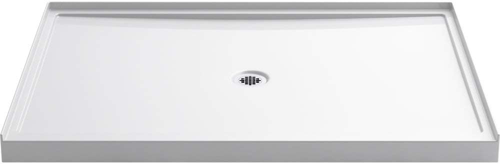 KOHLER K-8659-0 Rely 60' x 42' Acrylic Alcove Shower Base with Single-Threshold, Molded-In Textured Floor, Center Drain, White
