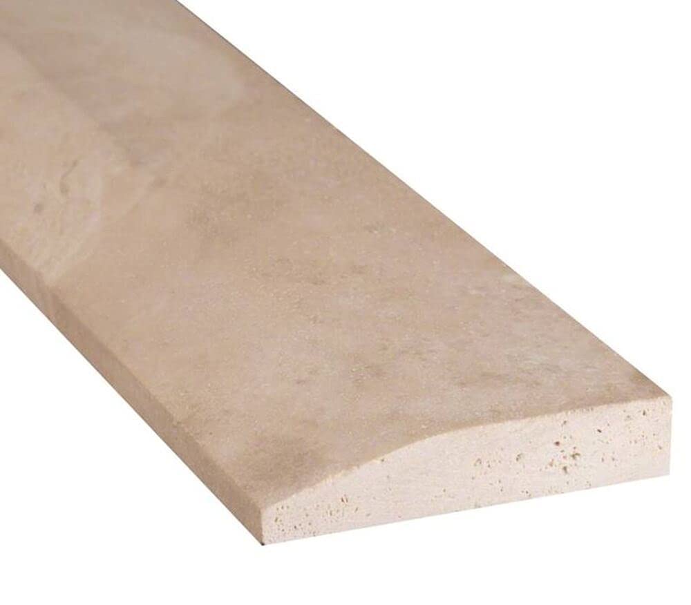 Tenedos Durango Cream Ivory Light Travertine Marble Threshold 4'x36' Single Hollywood Style Filled & Honed Finish for Shower Curb, Doorway, Floor Transition