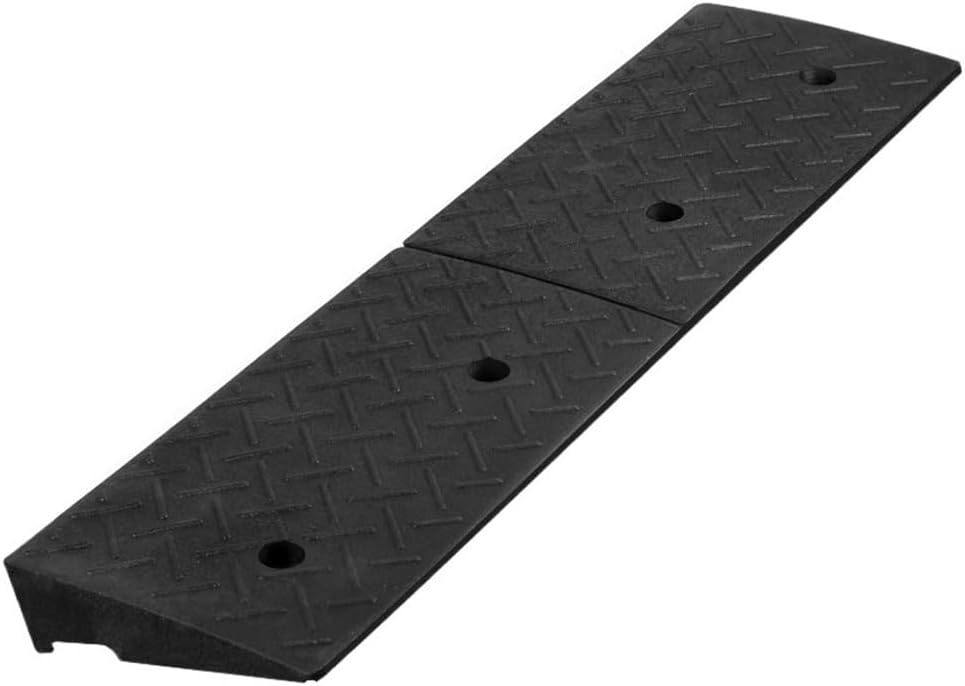 Black Ramps for Driveway, Anti-Slip Curb Ramp, Driveway Ramp with Side Grooves, Rise Threshold Ramp, Rubber Driveway Ramp Curb for Buses, Cars, Wheelchairs(15.7 * 7.1in)