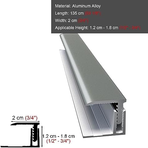 L-Shaped Aluminum Threshold Strip, 135cm Floor Transition Cover, Adjustable Height 1.2-1.8cm, Doorway Edge Protector, Light Gray, Durable Floor Trim Solution