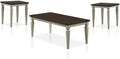 Bowery Hill 3-Piece Coffee Table Set, Antique White and Brown Finish, MDF and Wood, Includes Coffee Table and 2 End Tables, Transitional Style, Living Room Furniture with Two-Tone Design, Tapered Legs