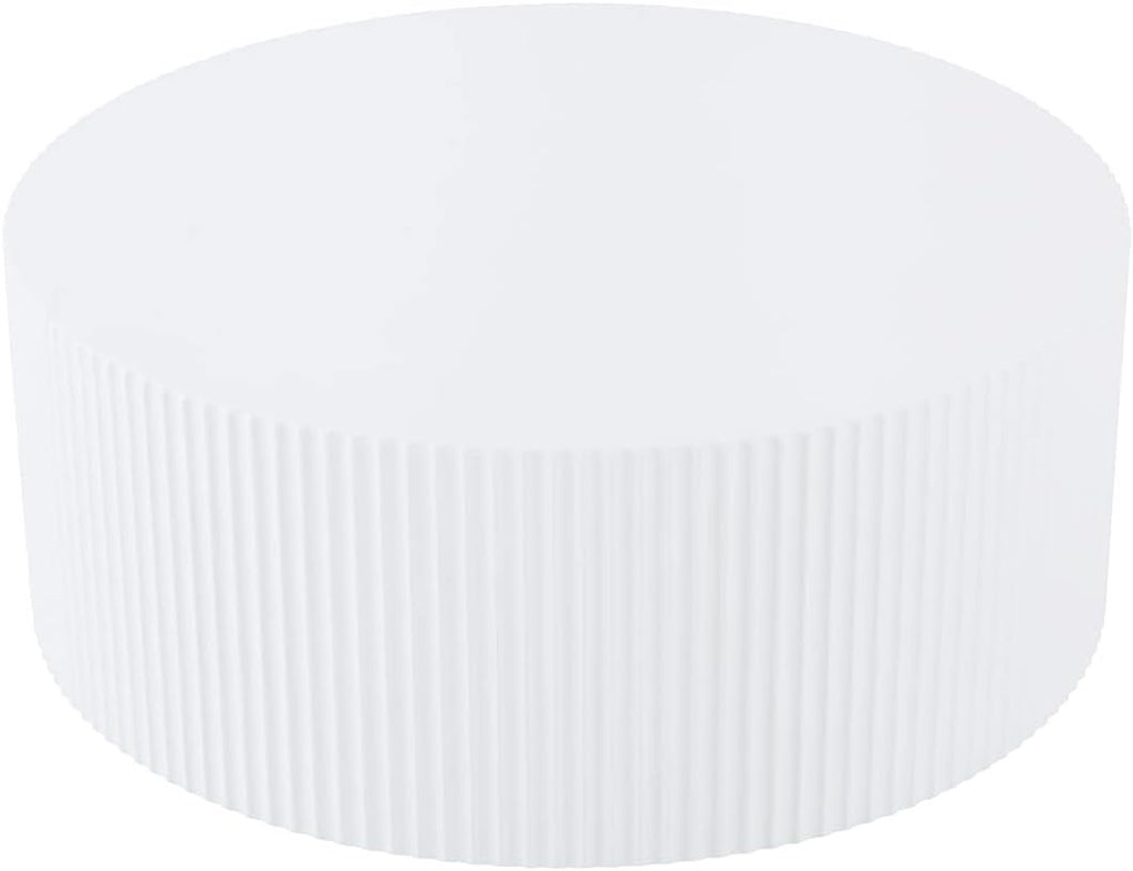 35.43'' White Round Fluted Coffee Table Wood Circle Coffee Table for Living Room, Modern Contemporary Style, No Assembly, White