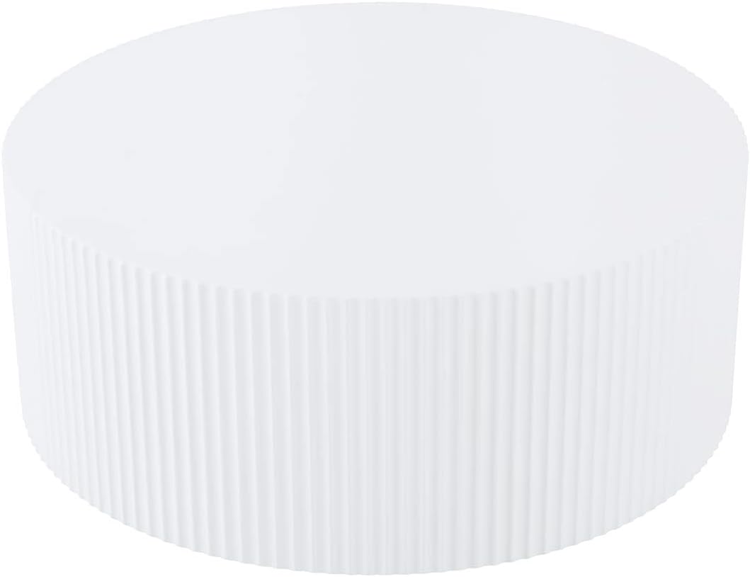 35.43'' White Round Fluted Coffee Table Wood Circle Coffee Table for Living Room, Modern Contemporary Style, No Assembly, White