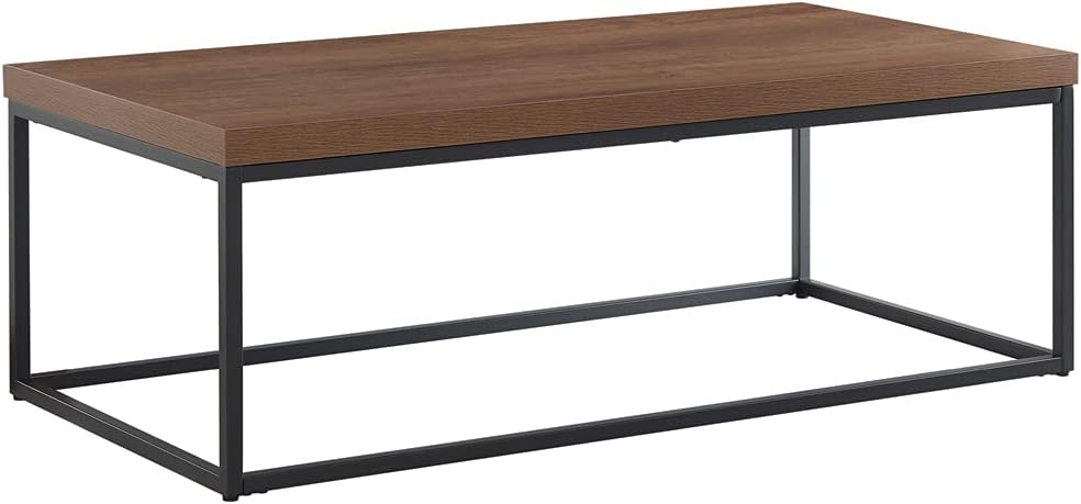 CENSI 47-Inch Dark Walnut Coffee Table for Living Room, Modern Industrial, Rectangular Wood and Metal Center Table with Extra Thick Tabletop (Dark Brown)