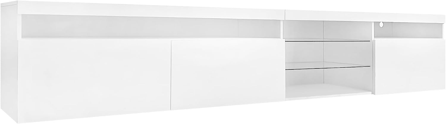 Ball & Cast Modern TV Stand for TVs up to 105 inch, 95' Entertainment Center with LED Lights and 2 Open Glass Shelves, Media Console w/Storage Cabinets for Living Room, Bedroom, White
