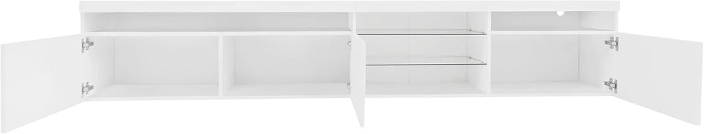 Ball & Cast Modern TV Stand for TVs up to 105 inch, 95' Entertainment Center with LED Lights and 2 Open Glass Shelves, Media Console w/Storage Cabinets for Living Room, Bedroom, White