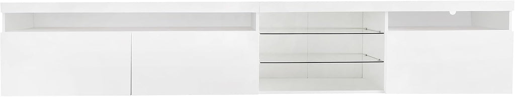 Ball & Cast Modern TV Stand for TVs up to 105 inch, 95' Entertainment Center with LED Lights and 2 Open Glass Shelves, Media Console w/Storage Cabinets for Living Room, Bedroom, White