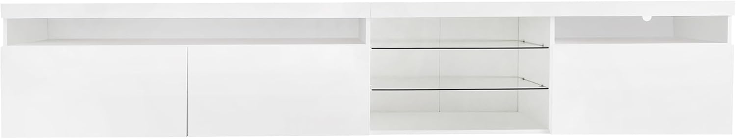 Ball & Cast Modern TV Stand for TVs up to 105 inch, 95' Entertainment Center with LED Lights and 2 Open Glass Shelves, Media Console w/Storage Cabinets for Living Room, Bedroom, White