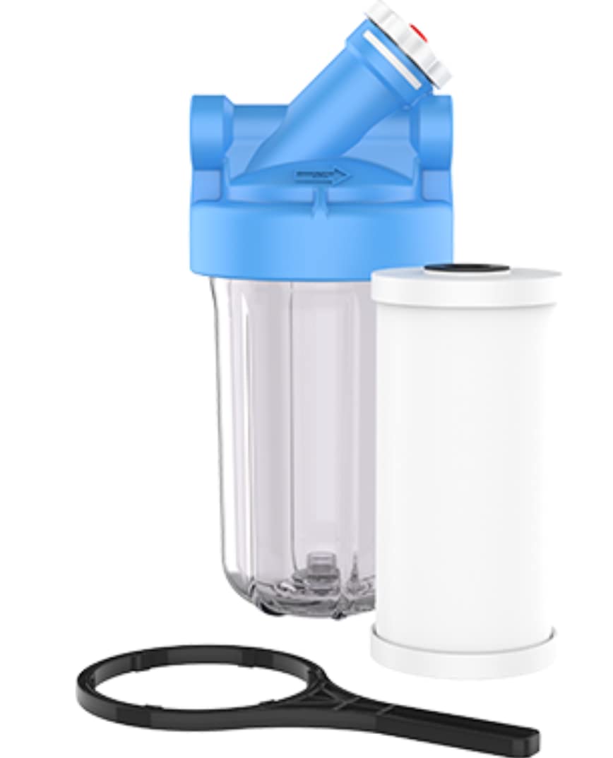 Pentair OMNIFilter BF36C Whole House Water Filtration System, 10' Heavy Duty Big Blue Clear Housing, Valve-in-Head 1' NPT, NSF Certified to Reduce Chlorine Taste and Odor, Includes TO8 Cartridge
