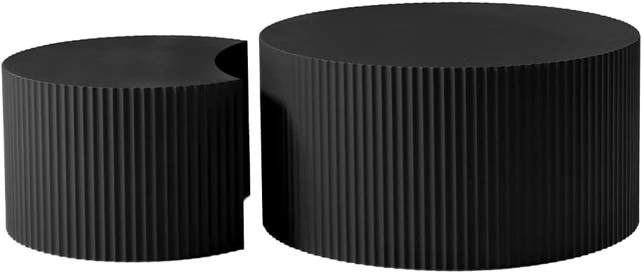WILLIAMSPACE Nesting Coffee Table Set of 2, Round & Crescent Moon Wooden Coffee Tables, Modern Luxury Accent End Tea Table for Living Room Apartment (Black-Round)