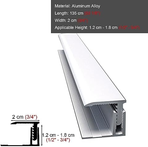 L-Shaped Aluminum Transition Strip, 135cm Floor Trim Cover, Adjustable Height 1.2-1.8cm, Doorway Edge Protector, Light Gray, Durable Flooring Solution