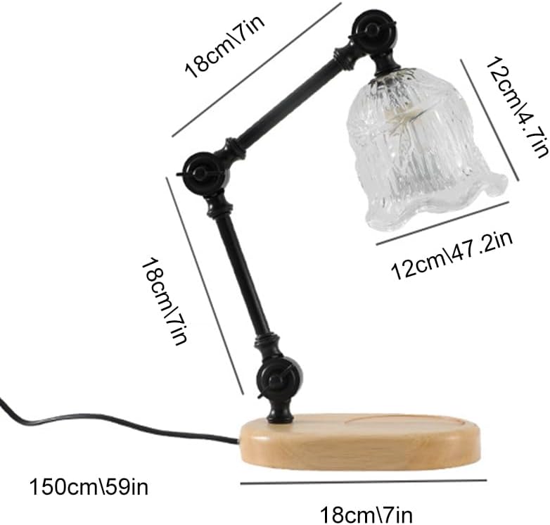 Vintage Lamp Glass Bedside Nightstand Bedroom Lighting Fixture, Swing Arm Desk Reading Lights for Living Room Bar Party Coffee Shop Tabletop Romantic Atmosphere Lamps Table