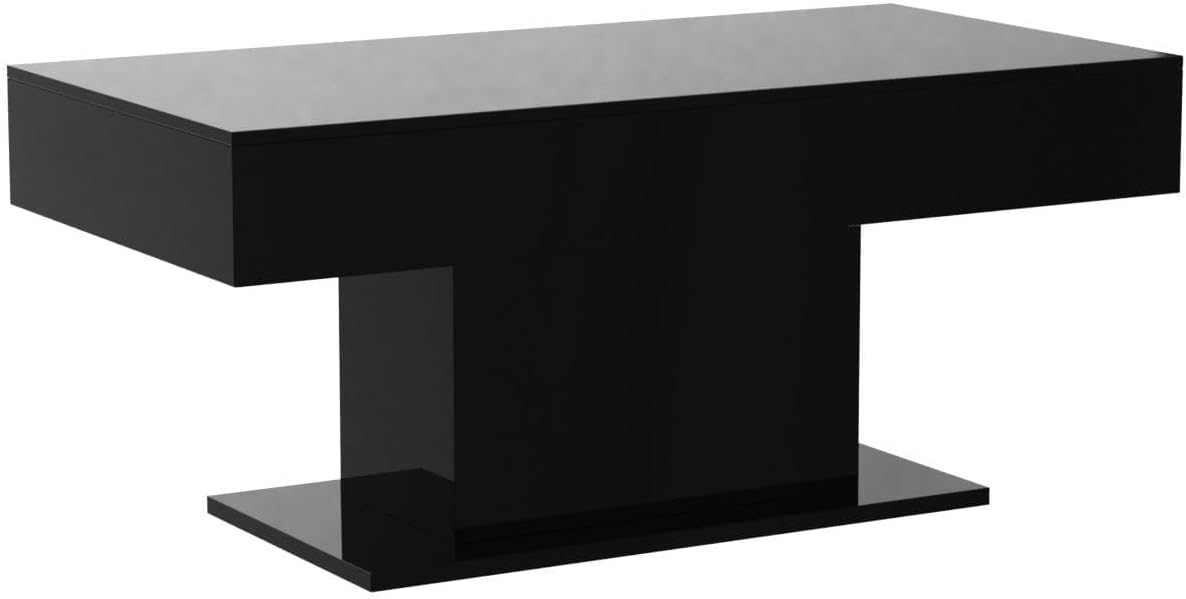 HedoAjim Led Coffee Table for Living Room, Living Room Table Rectangular Center Table, Modern High Glossy Wooden Coffee Tables with 16 Colors LED Lights for Dining Reception Room, Black