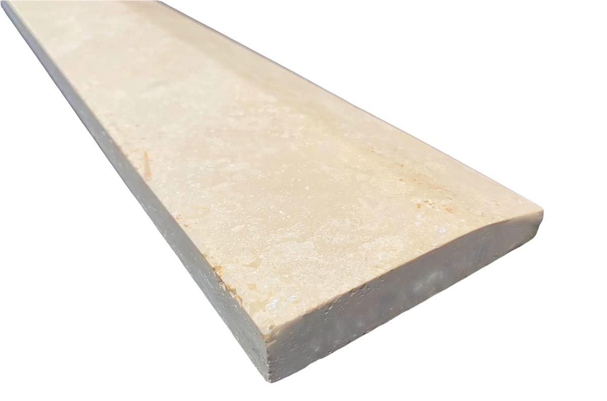 Tenedos Durango Cream Ivory Light Travertine Marble Threshold 4'x36' Single Hollywood Style Filled & Honed Finish for Shower Curb, Doorway, Floor Transition