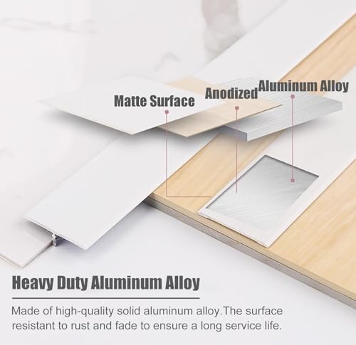 White Aluminum T-Molding Transition Strip for Wood to Tile, Waterproof Door Threshold Bar, Floor Gap Cover Edging Trim for Doorways, 90cm (35.4')