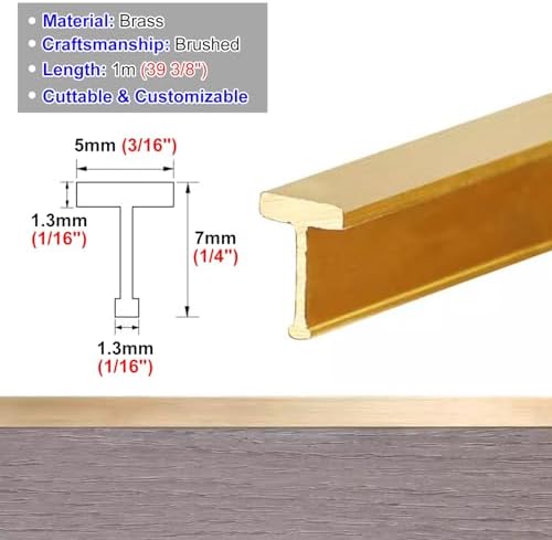 Brushed Brass T-Molding Transition Strip - Seam Binder for Wood & Tile Flooring, Entry Doorways, Laminate Floor Threshold Cover, Durable & Stylish Edge Protector