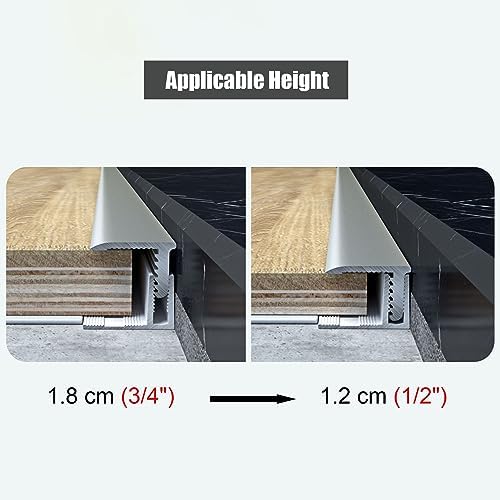 L-Shaped Aluminum Threshold Strip, 135cm Floor Transition Cover, Adjustable Height 1.2-1.8cm, Doorway Edge Protector, Light Gray, Durable Floor Trim Solution