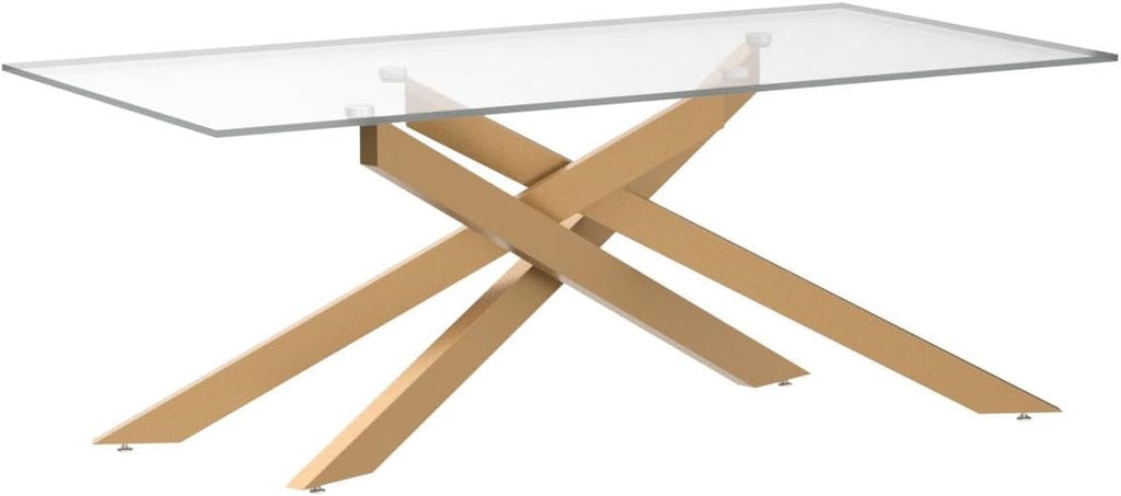 Gold Coffee Table for Living Room, Modern Glass Coffee Table with 47' Tempered Glass Top and Metal Tubular Legs for Small Space, Apartment, Office