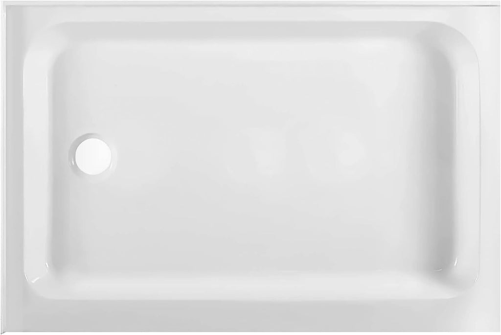 Fine Fixtures 42' x 30' Double Threshold Acrylic Shower Base with Non-Slip Textured Surface Left Hand Flange and Drain - Durable White Shower Floor Pan for Safe, Reliable Bathroom Use