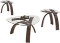 BOWERY HILL 3-Piece Coffee Table Set, Merlot Cherry Finish, Mixed Media Design, Beveled Glass Triangular Tops, Bentwood Base, Includes 1 Coffee Table and 2 End Tables, Modern Living Room Furniture