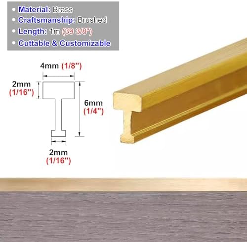 Brushed Brass T-Molding Transition Strip - Durable Seam Binder for Tile to Wood, Entryways, Laminate Flooring Threshold Cover, Elegant Floor Edging Solution