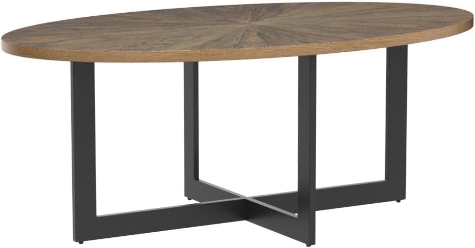 Solid Wood Oval Coffee Table with Cross Metal Legs, 47.9' Industrail Bar Cocktail Table for Living Room Kitchen Office Sofa Table Bristro Table for Cafe/Bar Rustic Brown 1831