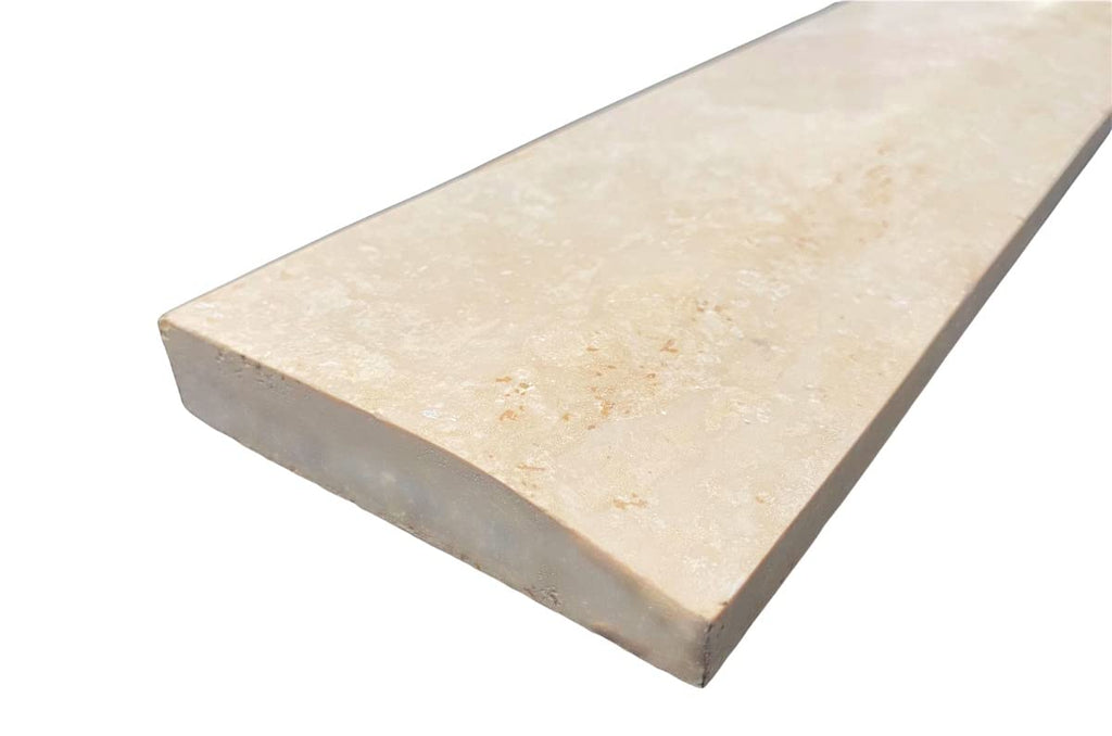 Tenedos Durango Cream Ivory Light Travertine Marble Threshold 4'x36' Single Hollywood Style Filled & Honed Finish for Shower Curb, Doorway, Floor Transition