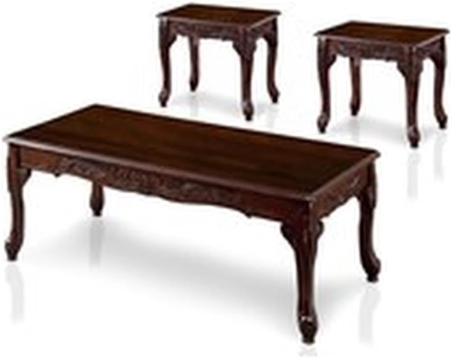 BOWERY HILL 3 Piece Solid Wood Traditional Coffee Table Set in Dark Cherry