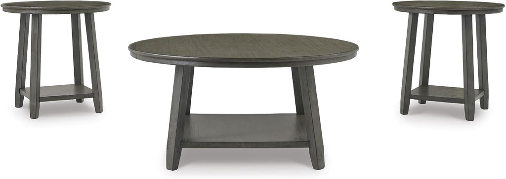 Signature Design by Ashley Caitbrook Neutral 3 Piece Table Set with Coffee & 2 End Tables, Grayish Brown