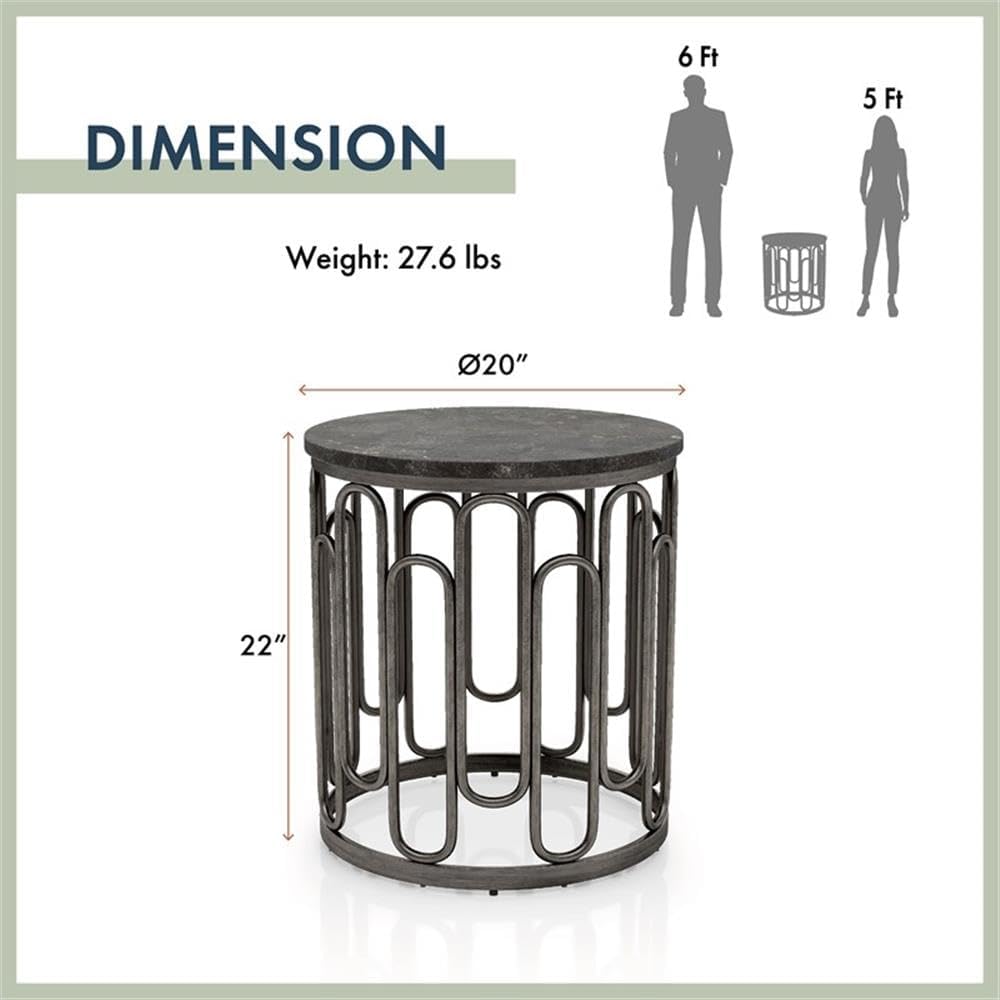 BOWERY HILL Marble and Metal 3-Piece Coffee Table Set, Black Finish, Includes Round Marble Coffee Table 36 in and 2 End Tables 20 in, Sturdy Decorative Iron Base, Contemporary Style Living Room