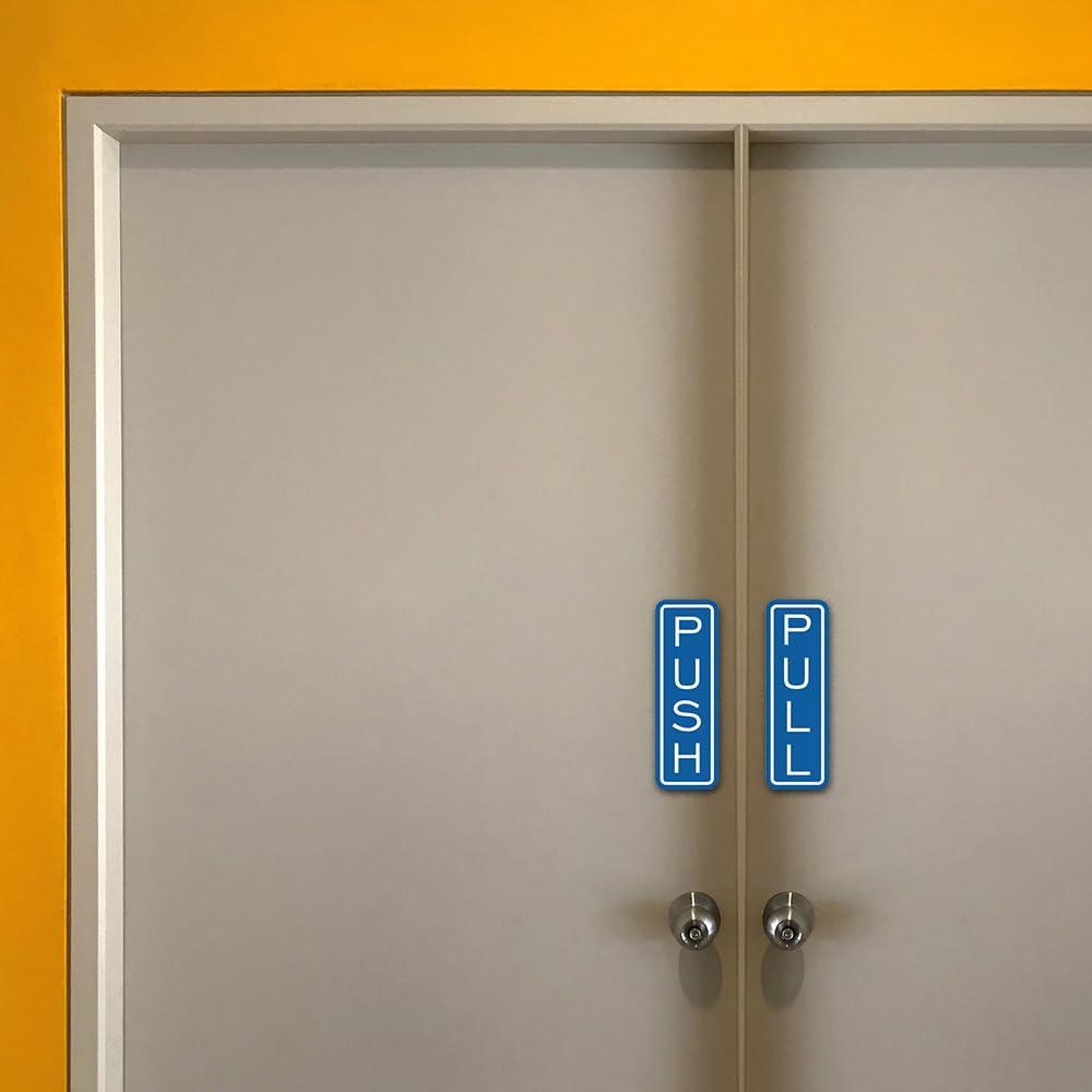 All Quality Classic Vertical Push Pull Door Signs - Great for Glass Doors | Professional Looking Signs | Easy Installation Includes Double-Sided Foam Adhesive Tape (Black/Gold) - Small (10 Pack)