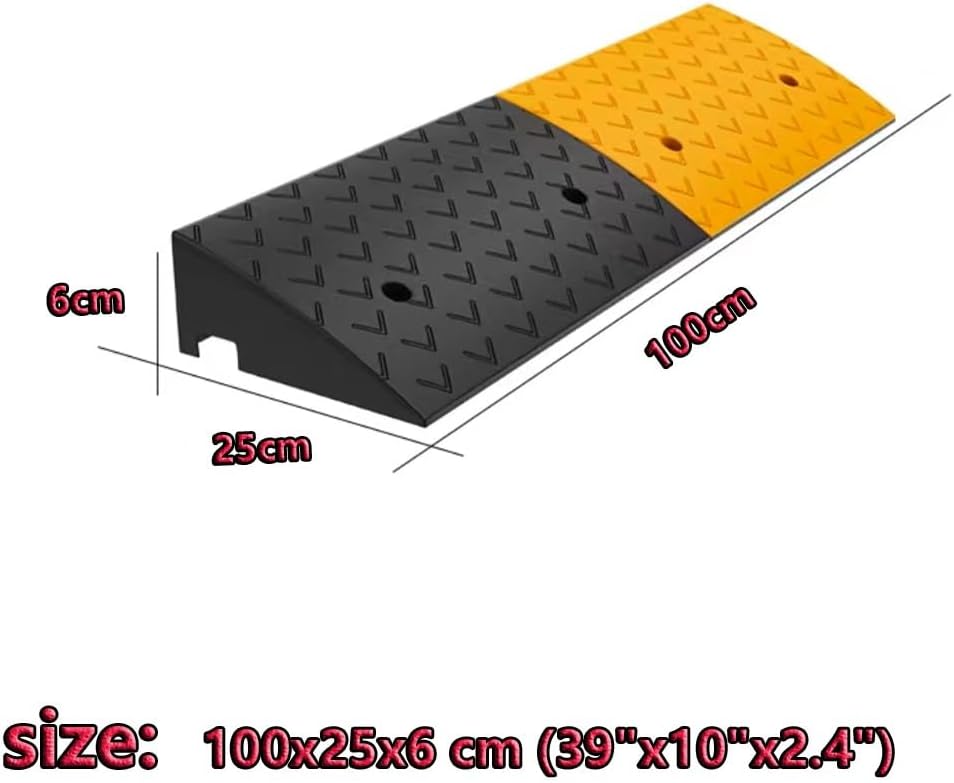 Heavy Duty Driveway Curb Ramps 2' 6' 4' Rise Rubber Wheelchair Ramp Doorway Threshold Ramp, Portable Kerb Ramp for Steps Sidewalk Warehouse(100x25x6 cm (39'x10'x2.4'))
