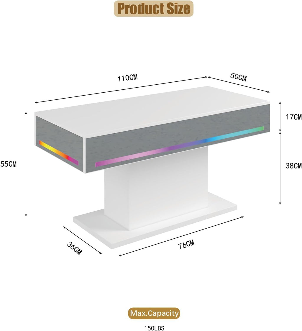 HedoAjim Led Coffee Table for Living Room, Living Room Table Rectangular Center Table, Modern Wooden Coffee Tables with 16 Colors LED Lights for Dining Reception Room