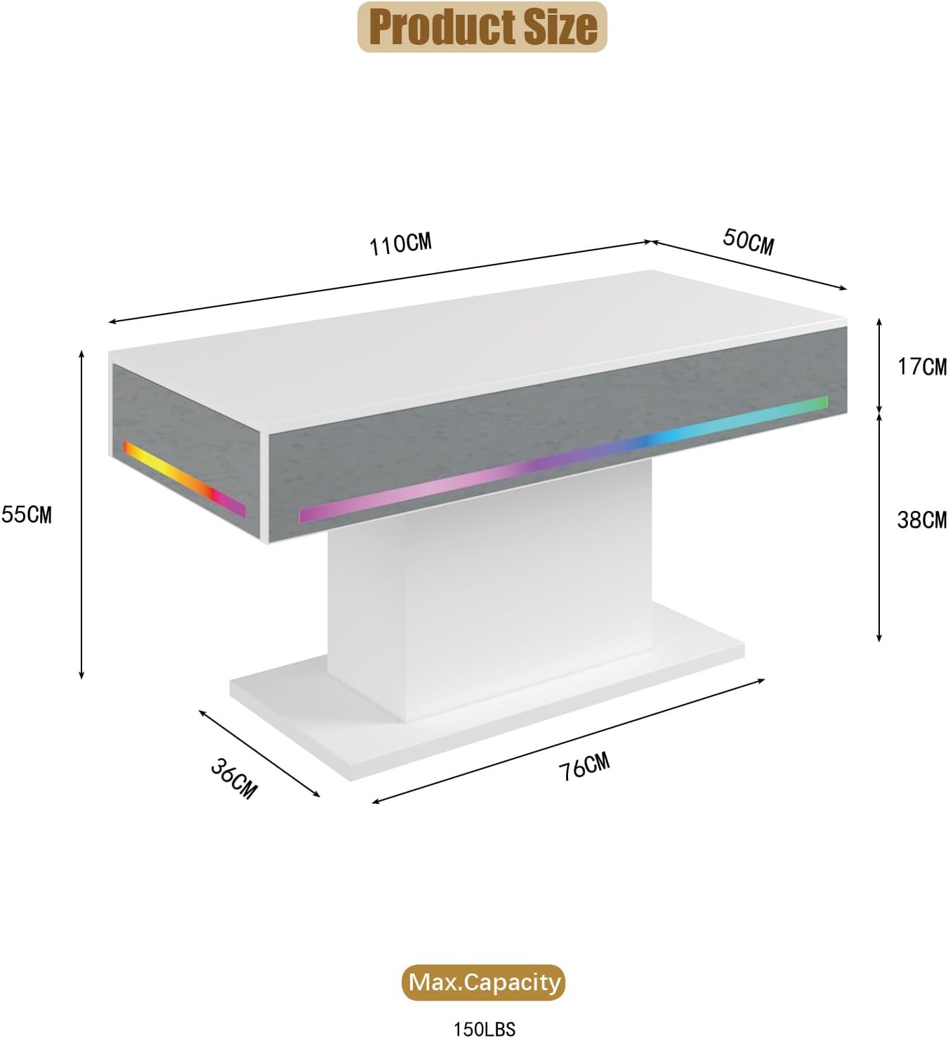 HedoAjim Led Coffee Table for Living Room, Living Room Table Rectangular Center Table, Modern Wooden Coffee Tables with 16 Colors LED Lights for Dining Reception Room