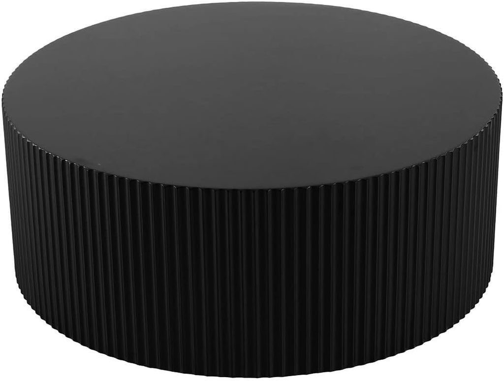 KEIKI 35' Round MDF Coffee Table with Handcrafted Relief Design, Modern Style Circle Coffee Table, No Assembly Required, for Living Room, Bedroom, Reception Room, Office, Matt Black