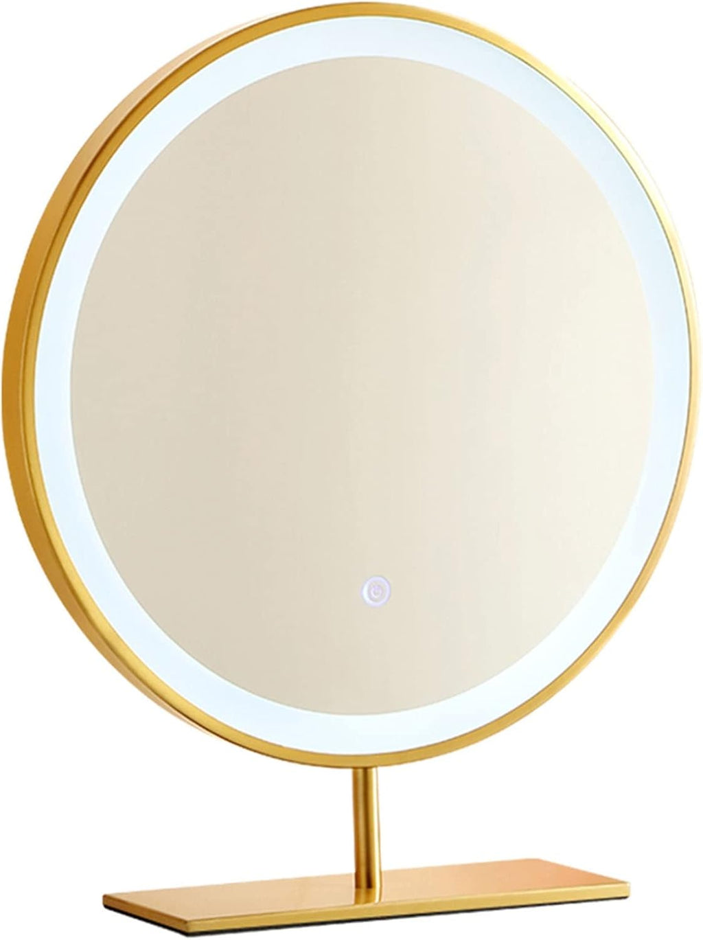 Freestanding Round Vanity Mirror with Led Lights, Bedroom Illuminated Tabletop Mirrors, 3 Color Lighting Stainless Steel Frame Cosmetic Mirror - Touch Switch (Color : Gold, Size : 50x50cm/20x20in) (G