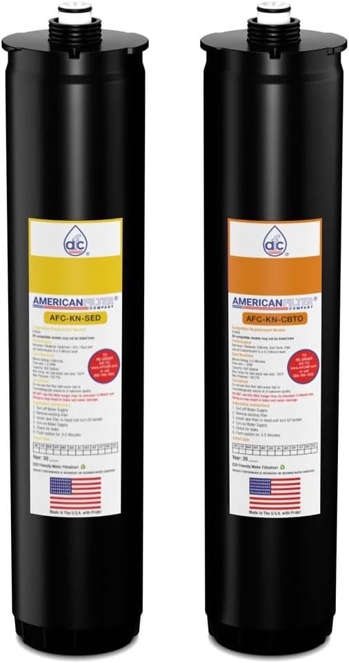 American Filter Company® Model # AFC-KN-YO-2PK Replacement Water Filters, Compatible with Kinetico® K2 Or K5 Cartridge Set (Part # 9309A & 9306B) Yellow/Orange-6 Month Pack