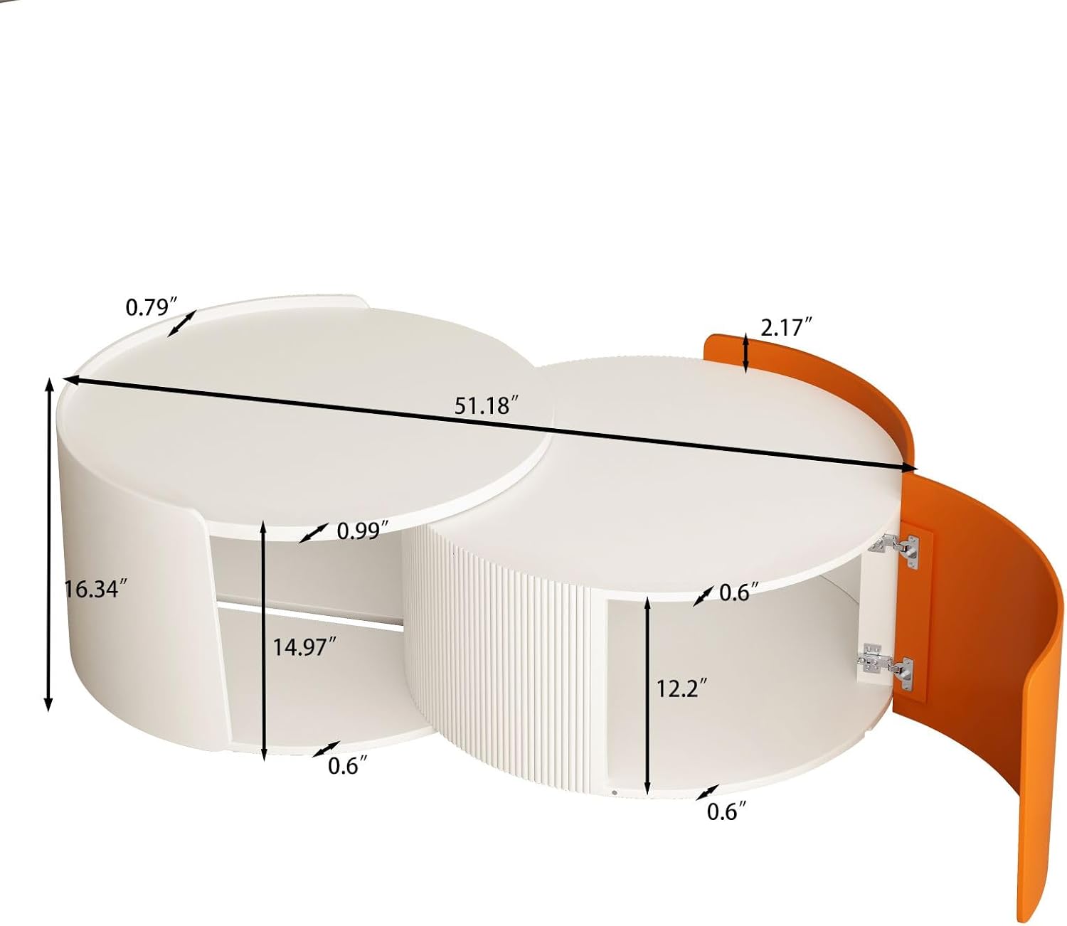 KEVINSPACE Round Coffee Table Mid Century Modern Coffee Table Pull Out Design Farmhouse Coffee Table with Storage Cocktail Table for Living Room Patio Office Abstract End Tables White