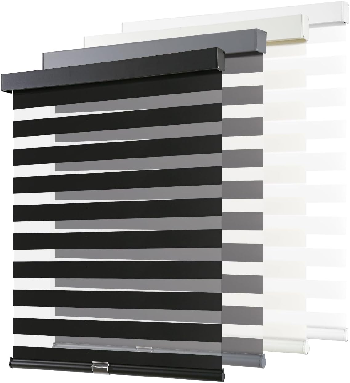 AOSKY Cordless Zebra Blinds for Windows Pull Down Roller Window Shades Dual Layer Light Filtering Privacy for Day and Night, Free-Stop Door Shades for Home Easy to Install (56' W X 72' H, Black)