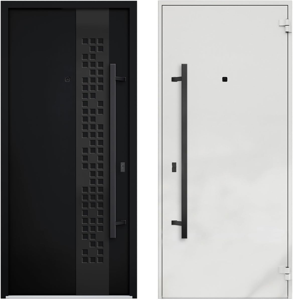 VDOMDOORS Front Exterior Prehung Steel Door/Deux 6078 Black Enamel / 2 Side Exterior Windows Sidelites/Entry Metal Modern Painted W12+36+12' x H80 Right Hand Inswing