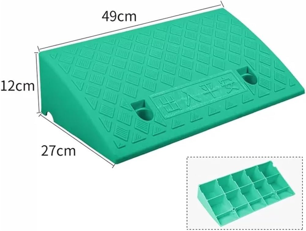 Zanotva 2 Pack Rubber Curb Ramp，2' 3' 4' 5' Rise Threshold Ramp for Wheelchair Driveway Scooters Stairs(Green,19x10.6x4.7in)