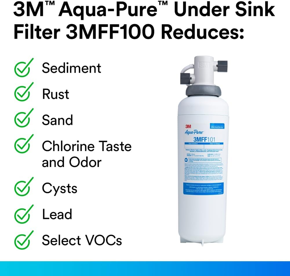 Aqua-Pure FF101 Replacement Water Filter Cartridge for Aqua-Pure System 3M FF100, Reduces Lead, Microplastics, Chlorine Taste and Odor, Cysts, Select VOCs