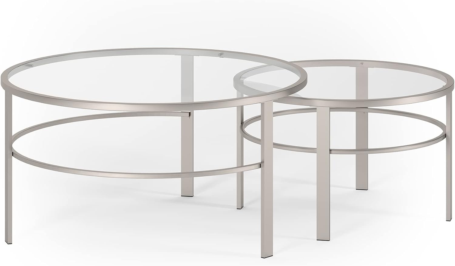 Henn&Hart Round Nested Coffee Table in Satin Nickel, Modern coffee tables for living room, studio apartment essentials, 36' Wide