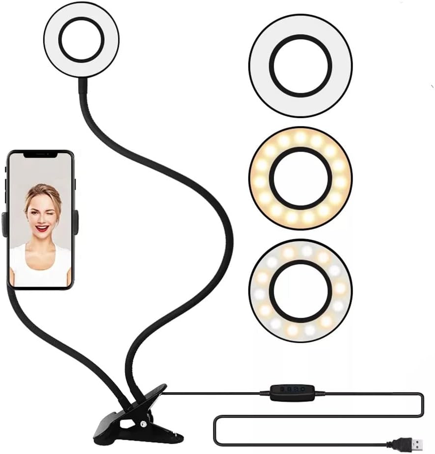 Selfie LED Ring Light Tabletop Shooting Ring Lamps Studio Light with Phone Holder for Video Photo Makeup (Color : Black Size : 63cm) (Black 63cm)