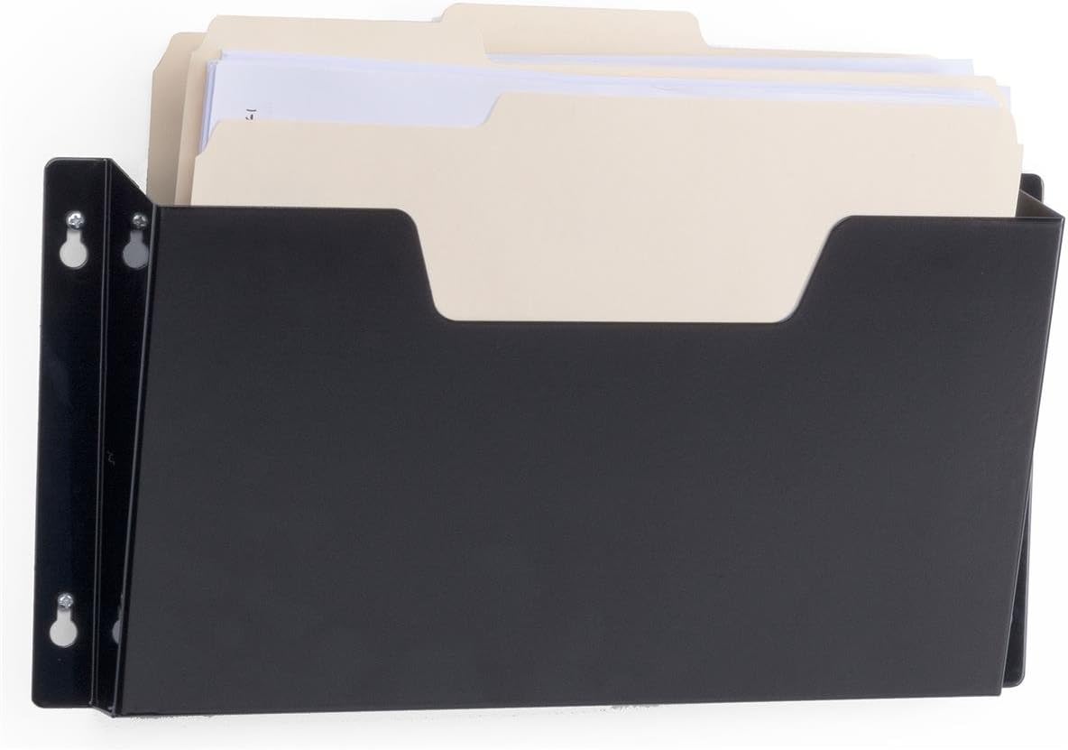 Displays2go Set of 10 Single Pocket Wall File Holds Medical Chart - Black Metal Chart Holder for Door, Letter Size Single Wall File, Hardware Included - Black (WFP01BLK)