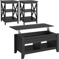 Yaheetech 41in Coffee Table and 2PCS Side Tables Set, Lift Top with Compartment and 3 Tier End Table with Storage Shelf, Living Room Coffee Table with Sofa, Black
