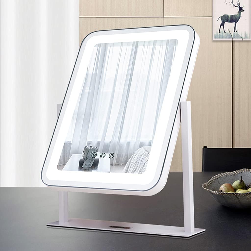 Hollywood Vanity Mirror with LED Lights Women Lighted Makeup Mirror Touch Control Dimmable 3 Color Lighting 360°Rotation Tabletop Mirror for Dressing Table(Size:40CM)