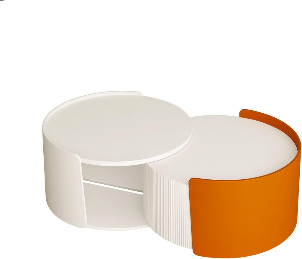 KEVINSPACE Round Coffee Table Mid Century Modern Coffee Table Pull Out Design Farmhouse Coffee Table with Storage Cocktail Table for Living Room Patio Office Abstract End Tables White